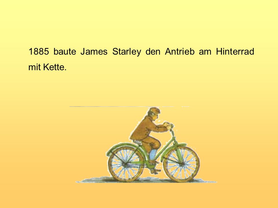 1885 baute James Starley den Antrieb am Hinterrad mit Kette.