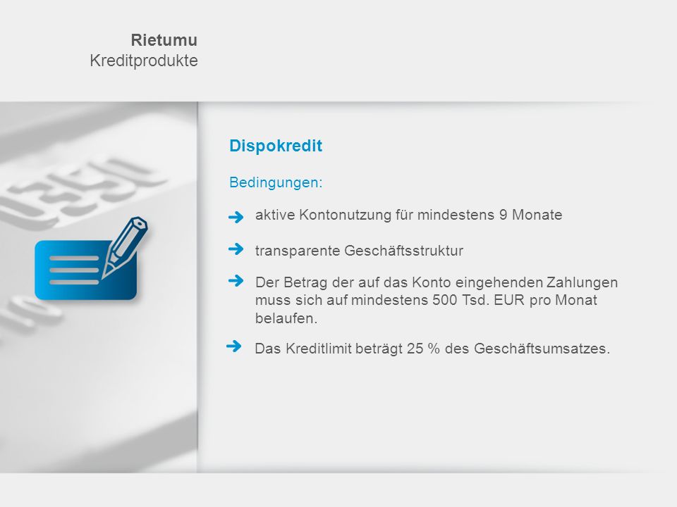 Rietumu Kreditprodukte Dispokredit Bedingungen: