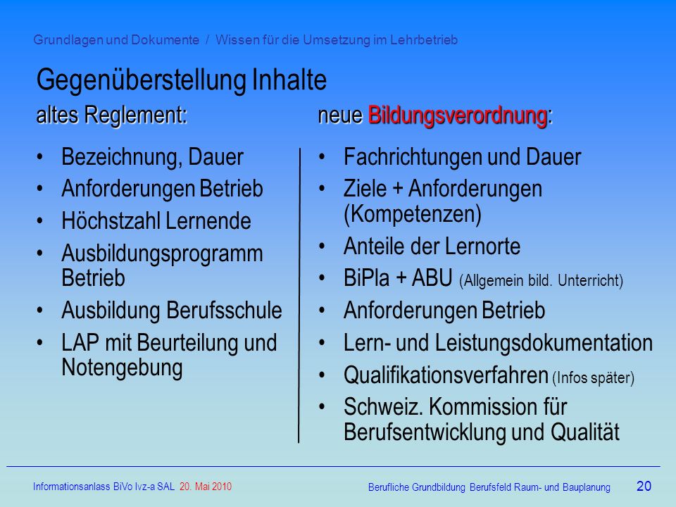 Grundlagen und Dokumente / Wissen für die Umsetzung im Lehrbetrieb