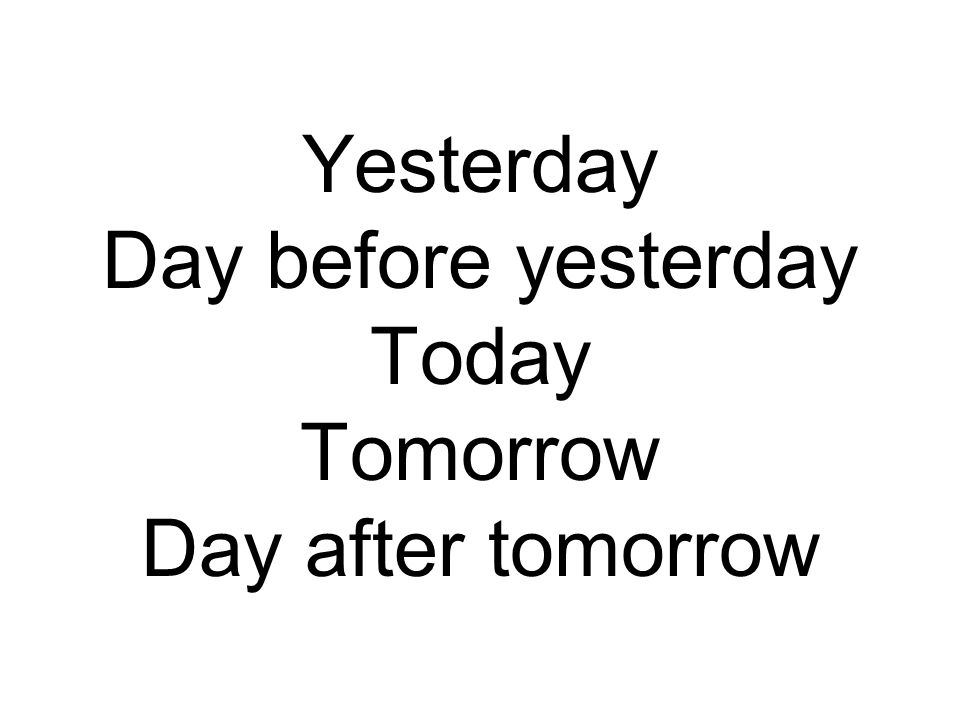 Yesterday Day before yesterday Today Tomorrow Day after tomorrow