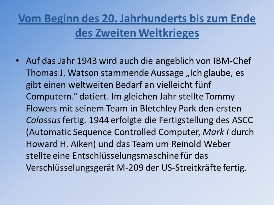 Vom Beginn des 20. Jahrhunderts bis zum Ende des Zweiten Weltkrieges