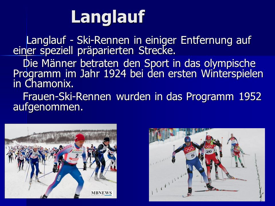 Langlauf Langlauf - Ski-Rennen in einiger Entfernung auf einer speziell präparierten Strecke.
