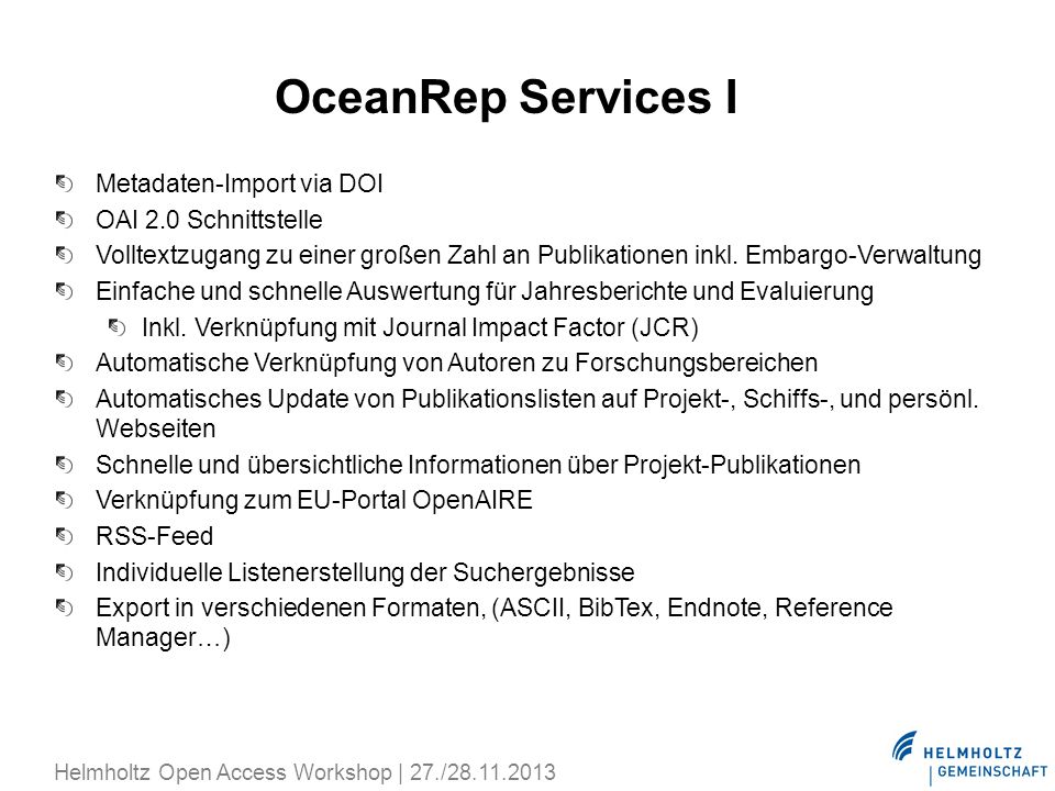 OceanRep Services I Metadaten-Import via DOI OAI 2.0 Schnittstelle