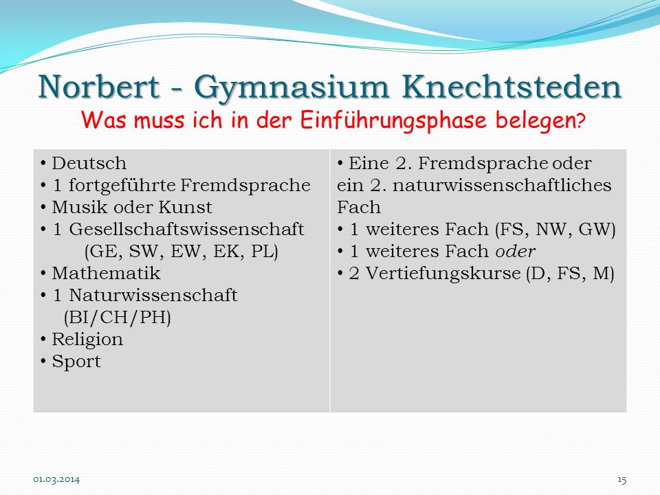 Norbert - Gymnasium Knechtsteden Was muss ich in der Einführungsphase belegen