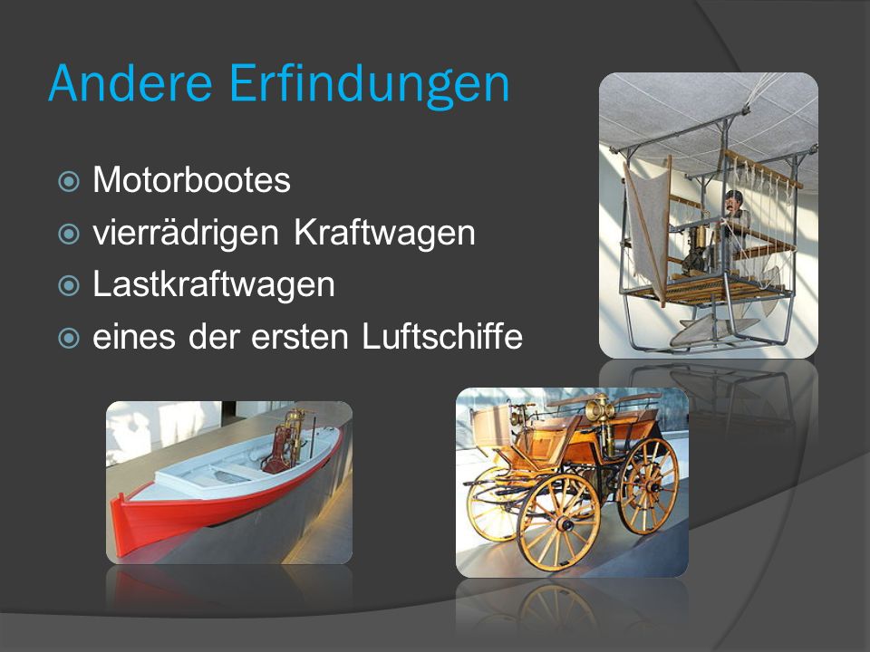 Andere Erfindungen Motorbootes vierrädrigen Kraftwagen Lastkraftwagen