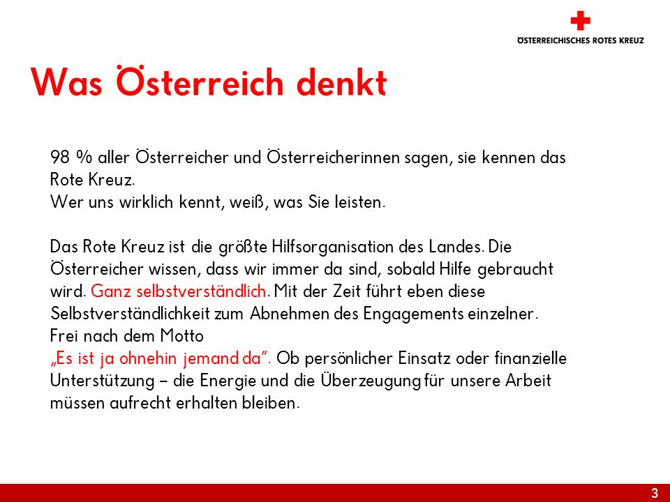 Was Österreich denkt. 98 % aller Österreicher und Österreicherinnen sagen, sie kennen das Rote Kreuz.