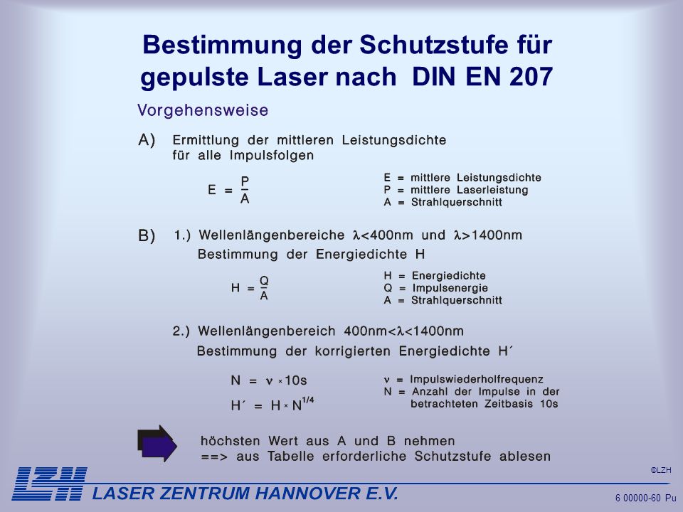 Bestimmung der Schutzstufe für gepulste Laser nach DIN EN 207