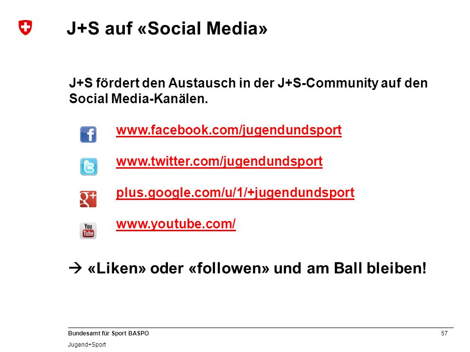 J+S auf «Social Media»  «Liken» oder «followen» und am Ball bleiben!