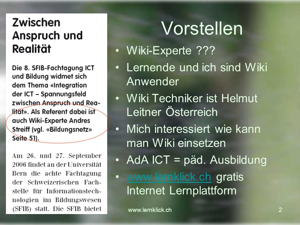 Vorstellen Wiki-Experte Lernende und ich sind Wiki Anwender