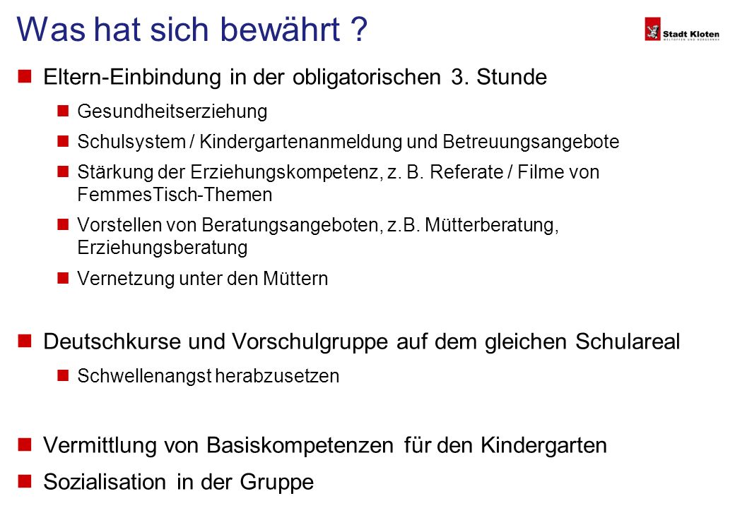 Was hat sich bewährt Eltern-Einbindung in der obligatorischen 3. Stunde. Gesundheitserziehung.