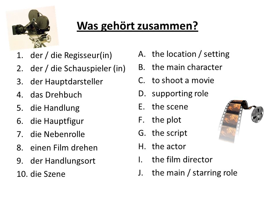 Was gehört zusammen the location / setting der / die Regisseur(in)