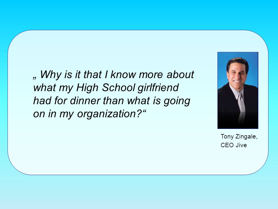„ Why is it that I know more about what my High School girlfriend had for dinner than what is going on in my organization