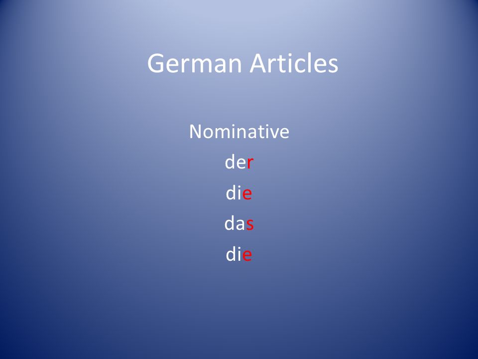 German Articles Nominative der die das