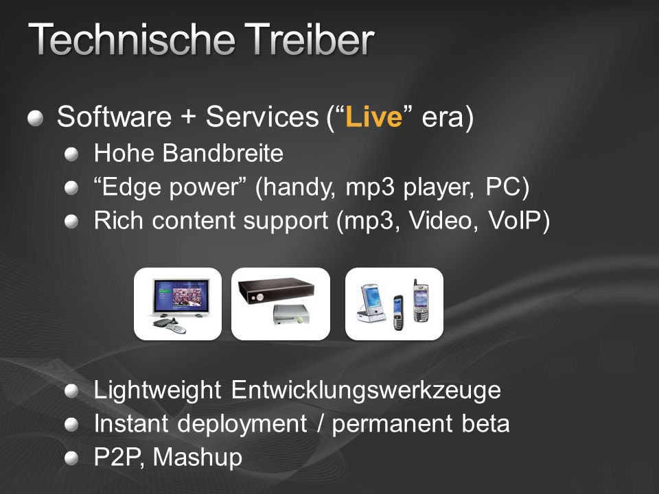 Technische Treiber Software + Services ( Live era) Hohe Bandbreite