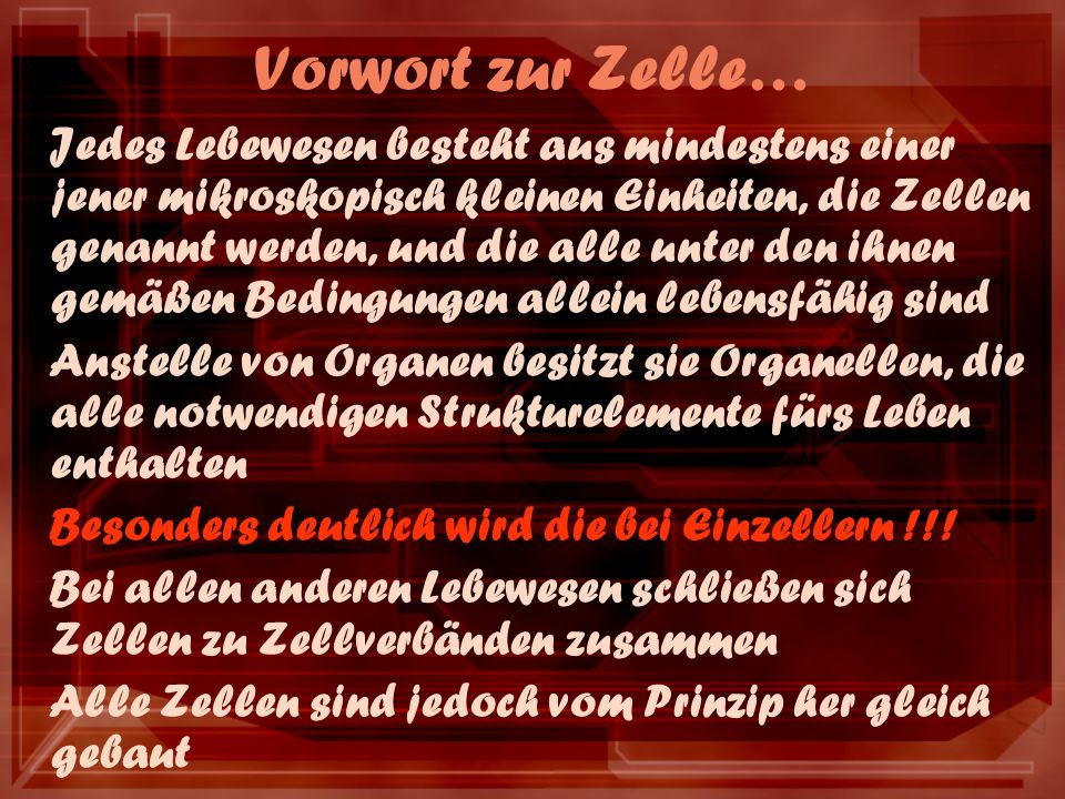 Vorwort zur Zelle…