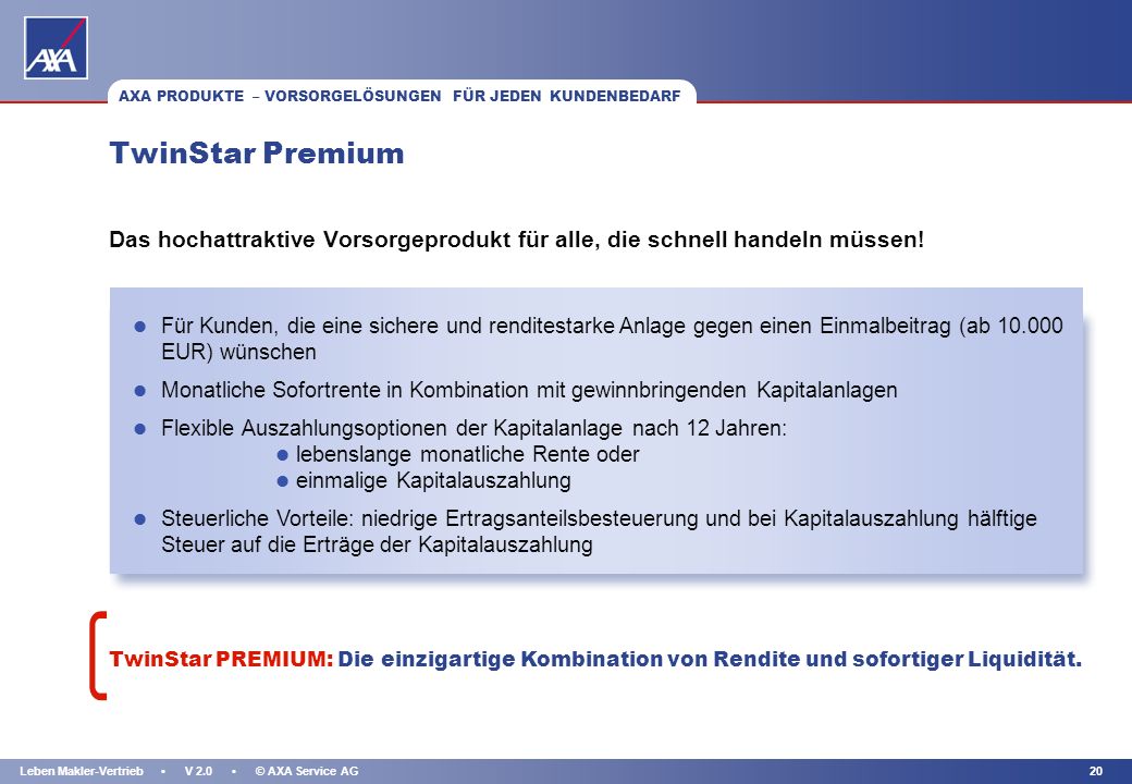 AXA PRODUKTE – VORSORGELÖSUNGEN FÜR JEDEN KUNDENBEDARF
