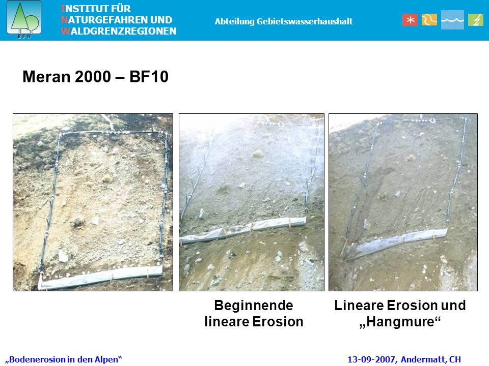 Beginnende lineare Erosion Lineare Erosion und „Hangmure
