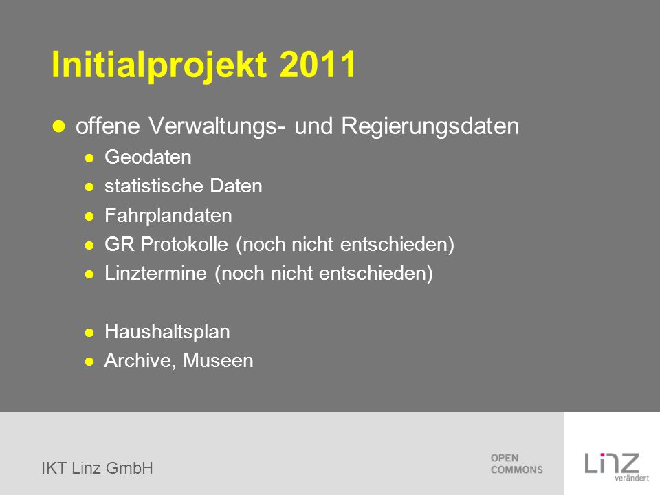 Initialprojekt 2011 offene Verwaltungs- und Regierungsdaten Geodaten