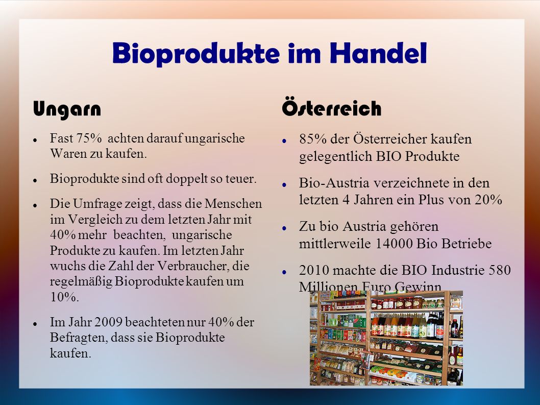 Bioprodukte im Handel Ungarn Österreich