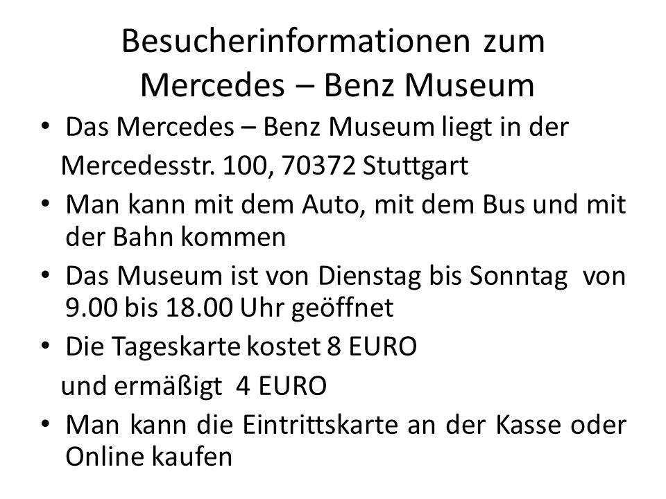 Besucherinformationen zum Mercedes – Benz Museum
