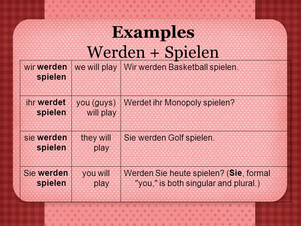 Examples Werden + Spielen
