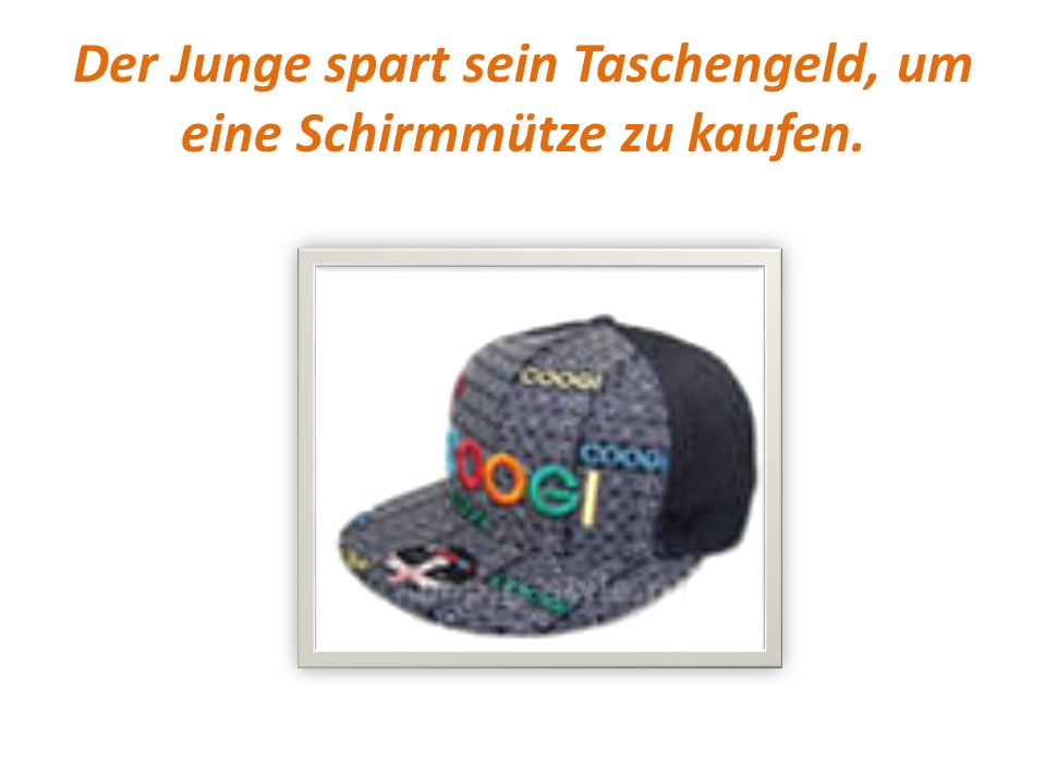 Der Junge spart sein Taschengeld, um eine Schirmmütze zu kaufen.