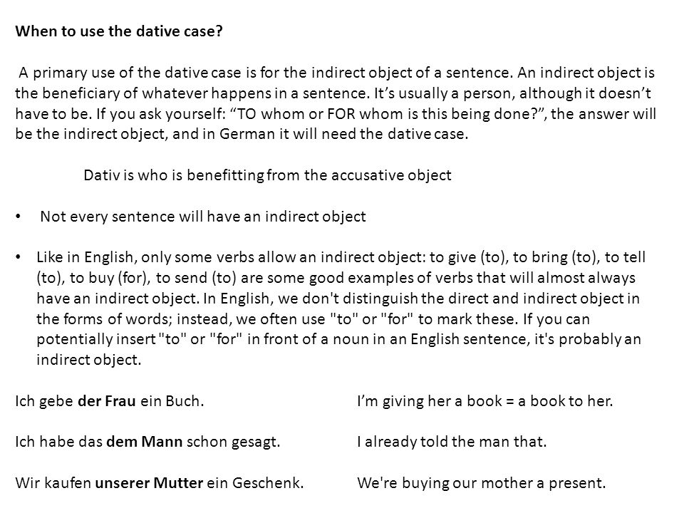 When to use the dative case