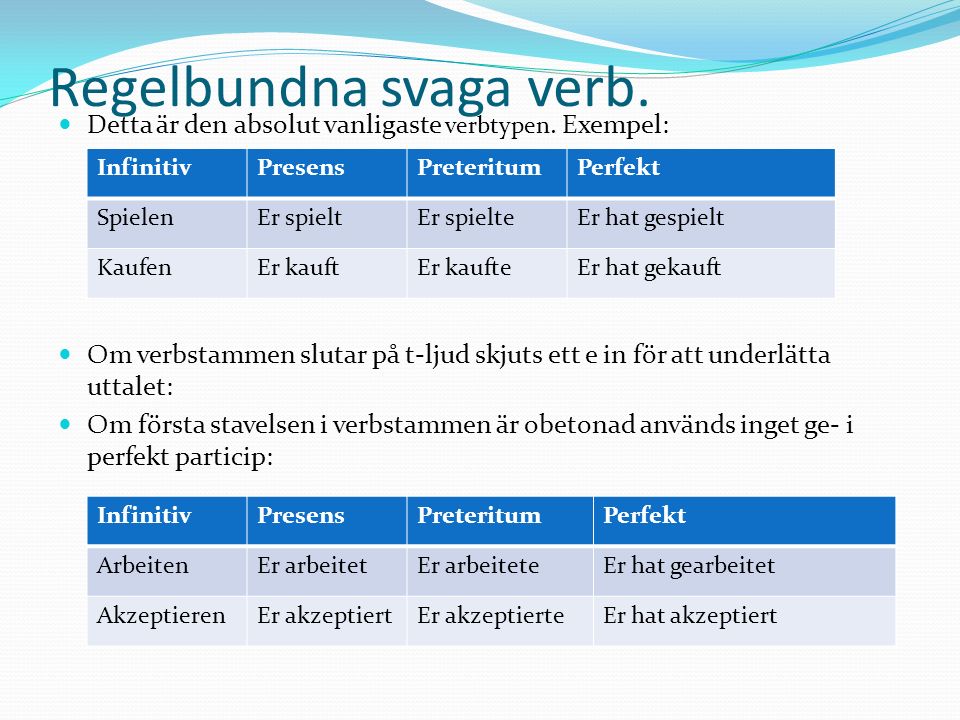 Regelbundna svaga verb.
