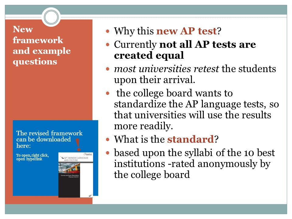 New framework and example questions
