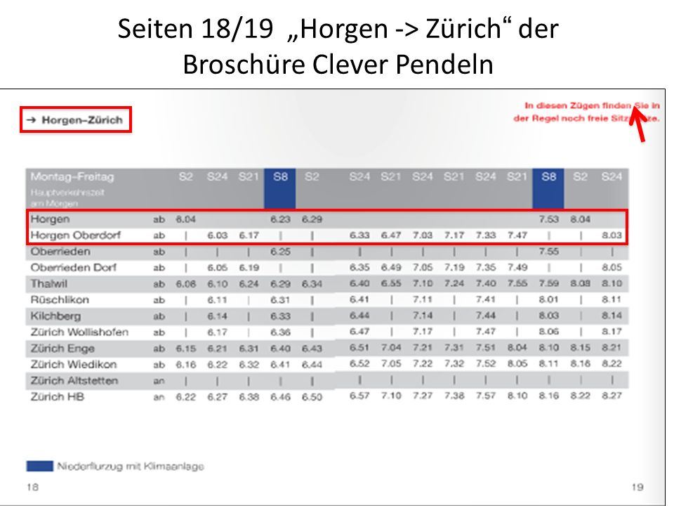 Seiten 18/19 „Horgen -> Zürich der Broschüre Clever Pendeln