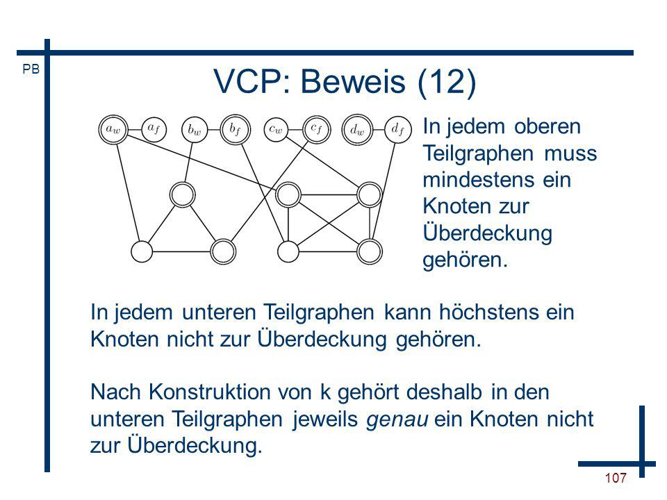 VCP: Beweis (12) In jedem oberen Teilgraphen muss mindestens ein Knoten zur Überdeckung gehören.