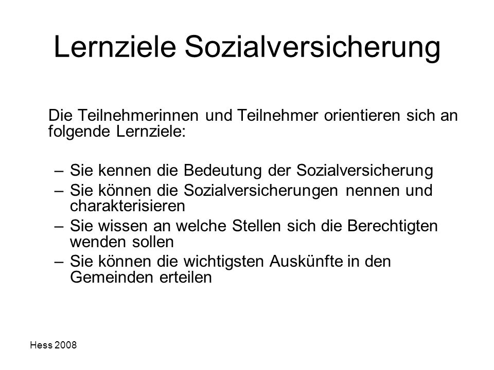 Lernziele Sozialversicherung