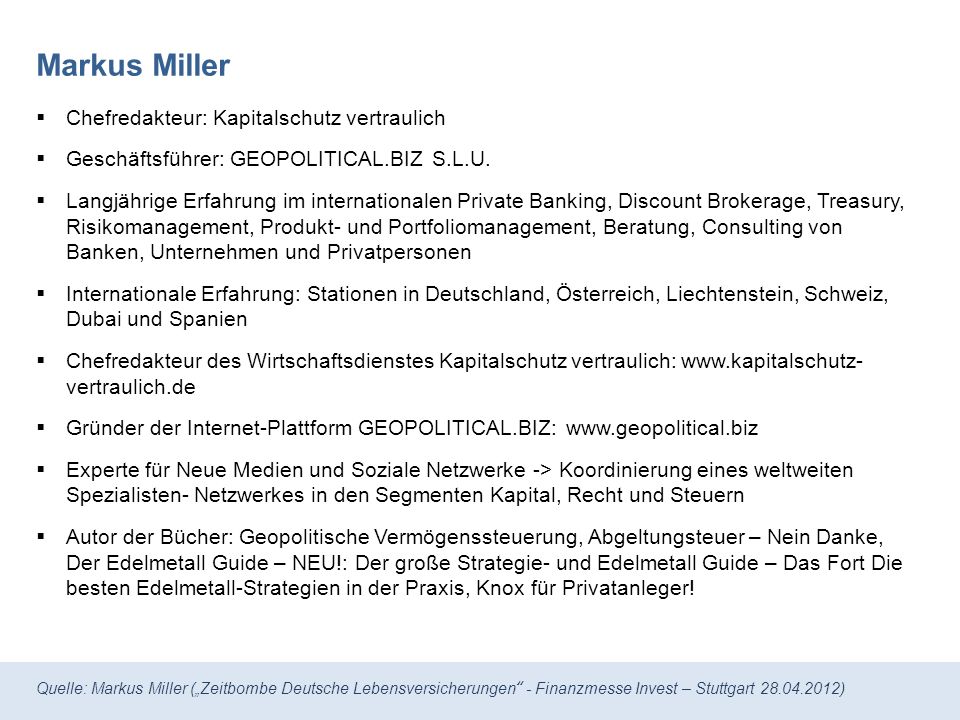 Markus Miller Chefredakteur: Kapitalschutz vertraulich