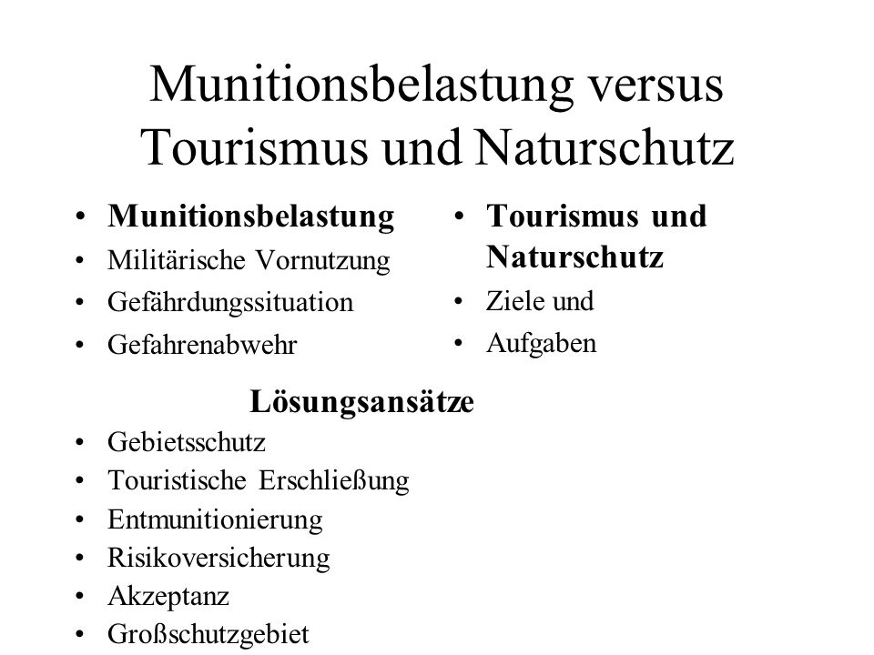 Munitionsbelastung versus Tourismus und Naturschutz