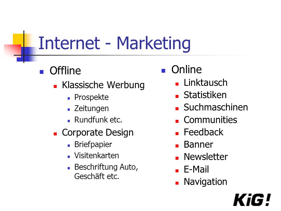 Internet - Marketing Offline Online Klassische Werbung Linktausch