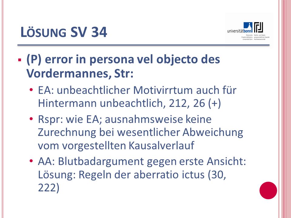 Lösung SV 34 (P) error in persona vel objecto des Vordermannes, Str: