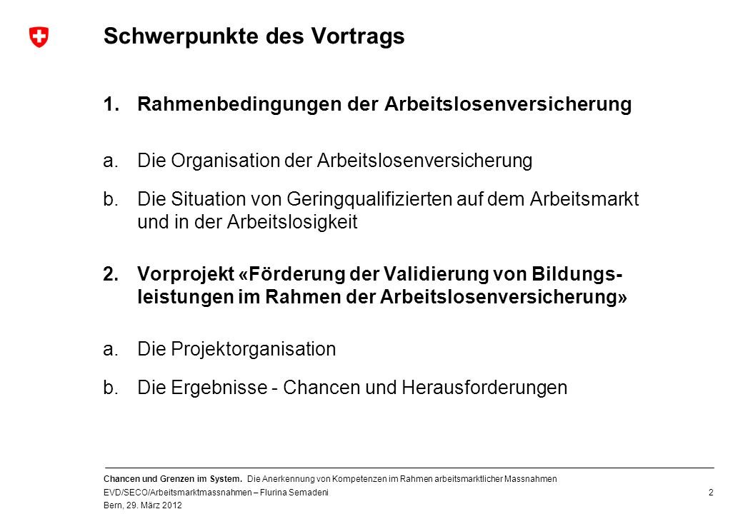 Schwerpunkte des Vortrags