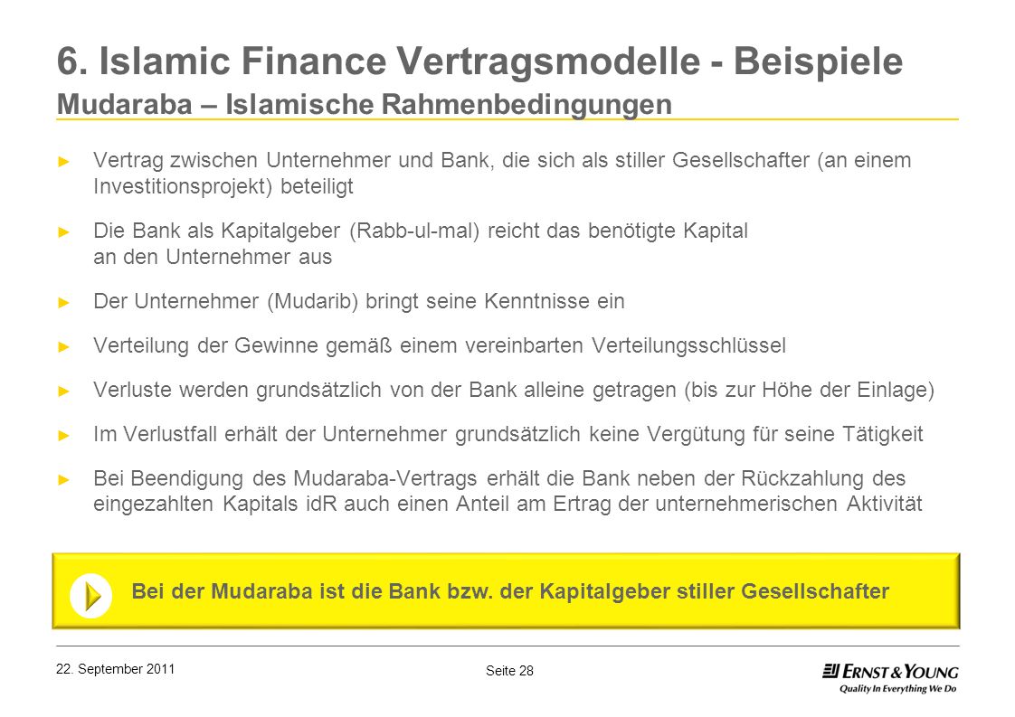 6. Islamic Finance Vertragsmodelle - Beispiele Mudaraba – Islamische Rahmenbedingungen