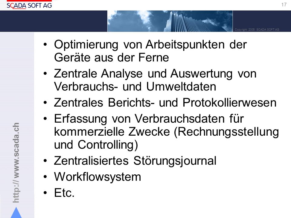 Titel Optimierung von Arbeitspunkten der Geräte aus der Ferne. Zentrale Analyse und Auswertung von Verbrauchs- und Umweltdaten.