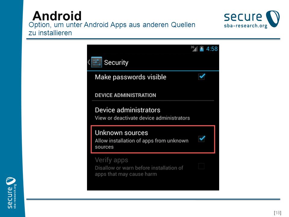 Android Option, um unter Android Apps aus anderen Quellen zu installieren