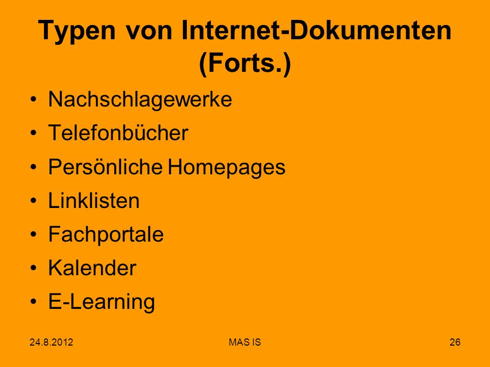 Typen von Internet-Dokumenten (Forts.)