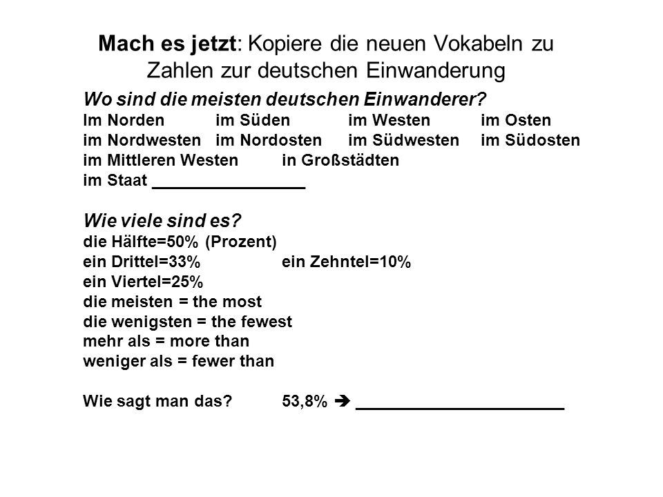 Mach es jetzt: Kopiere die neuen Vokabeln zu Zahlen zur deutschen Einwanderung