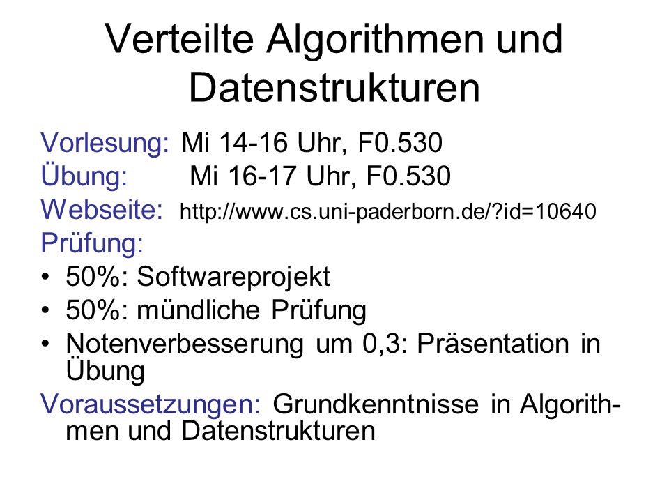 Verteilte Algorithmen und Datenstrukturen