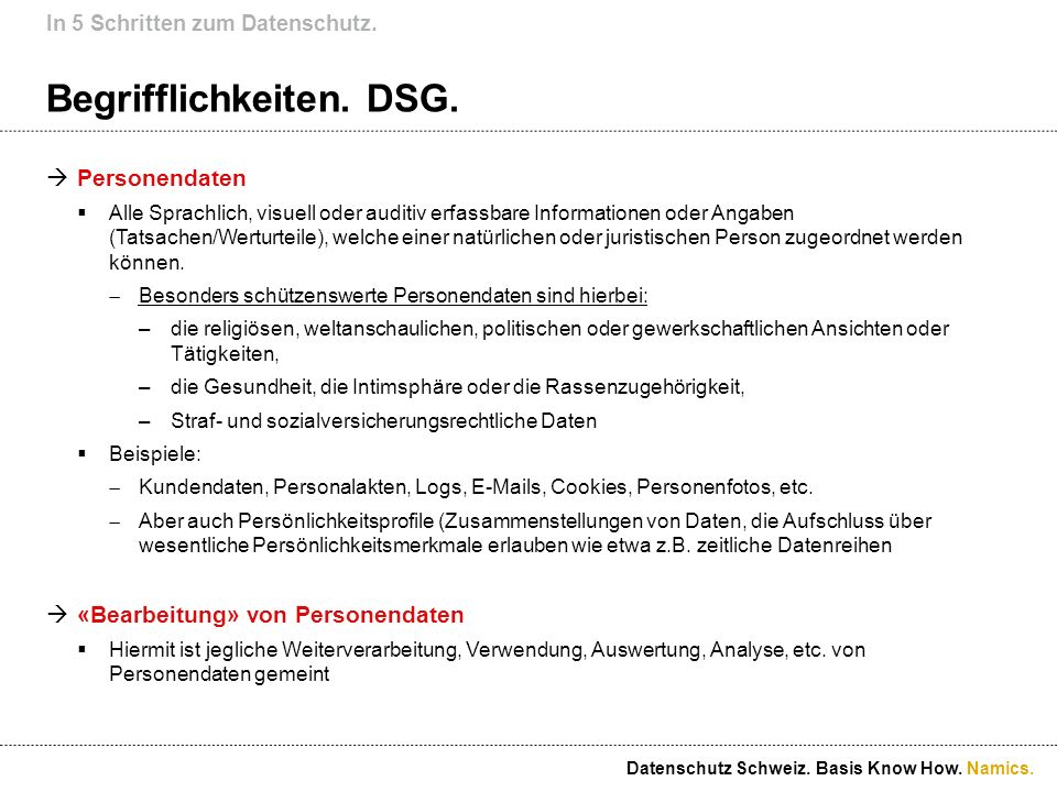 Datenschutz Schweiz. Basis Know How. Orientierungshilfe. Namics. - ppt  herunterladen