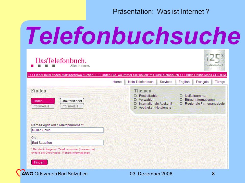 Telefonbuchsuche AWO Ortsverein Bad Salzuflen 03. Dezember 2006