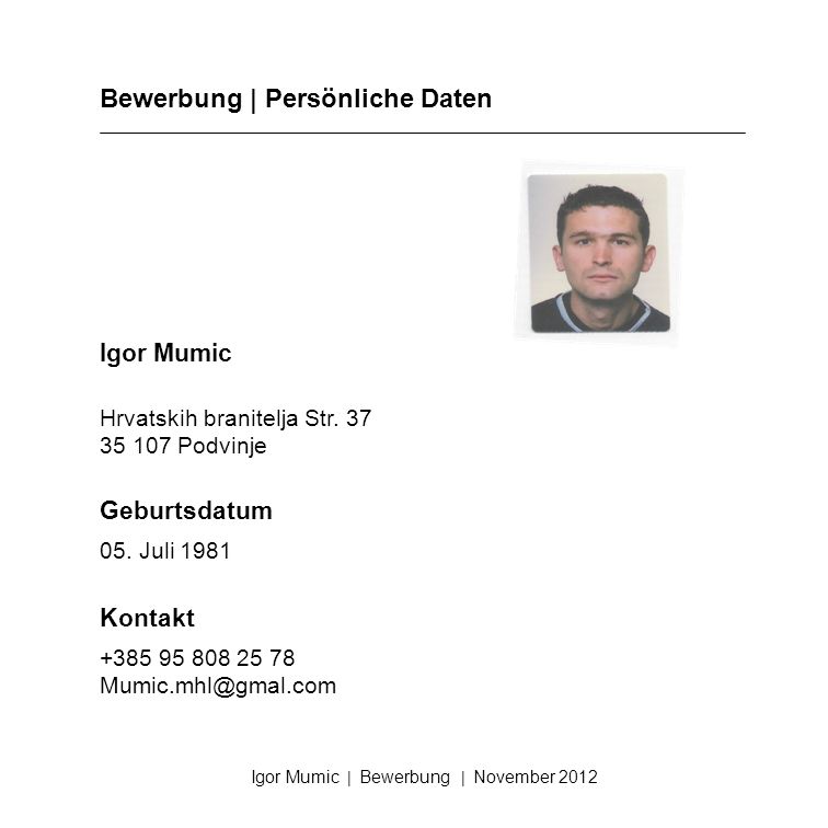Bewerbung | Persönliche Daten