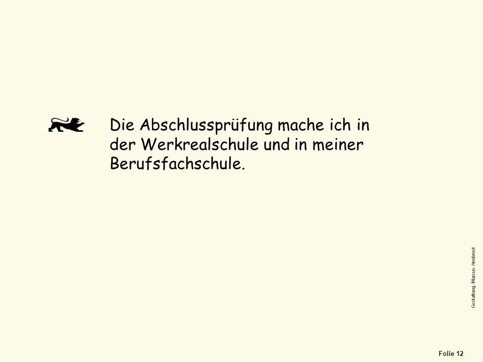 Die Abschlussprüfung mache ich in der Werkrealschule und in meiner Berufsfachschule.