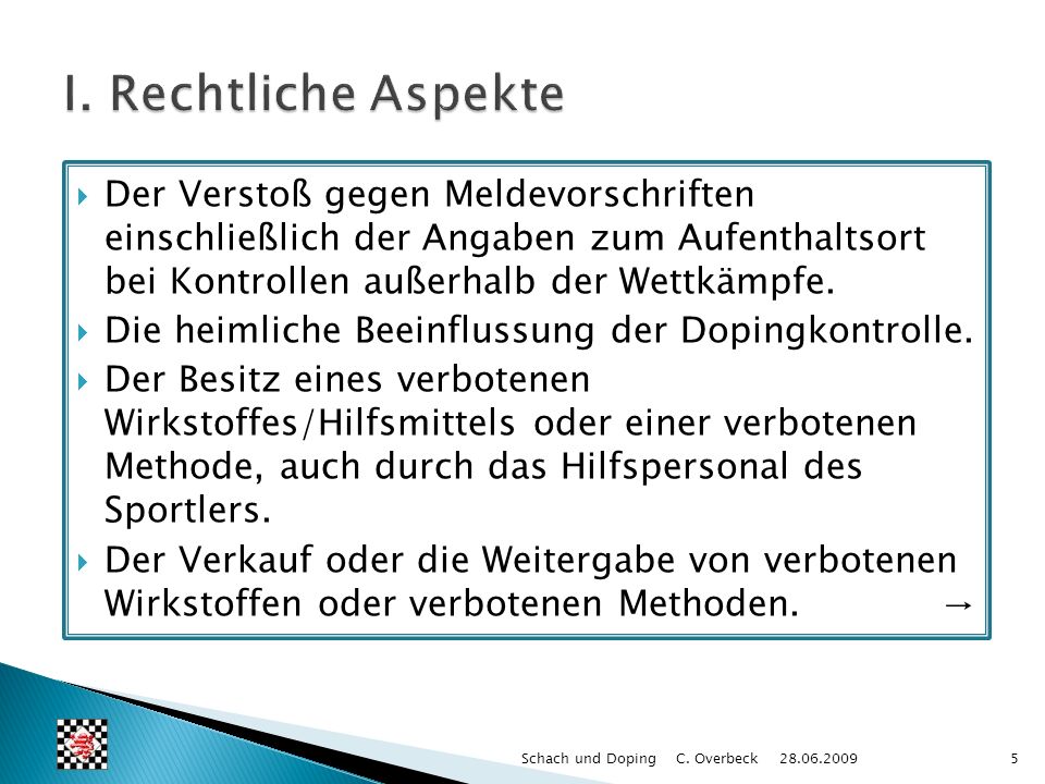 I. Rechtliche Aspekte Der Verstoß gegen Meldevorschriften einschließlich der Angaben zum Aufenthaltsort bei Kontrollen außerhalb der Wettkämpfe.