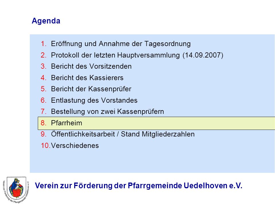 Agenda Eröffnung und Annahme der Tagesordnung