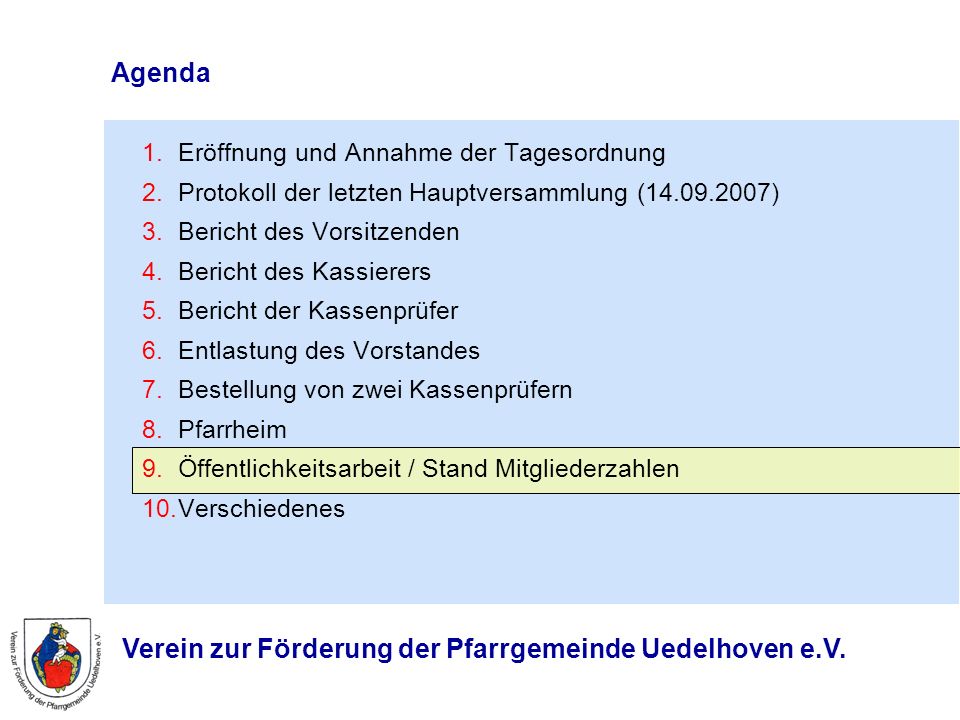 Agenda Eröffnung und Annahme der Tagesordnung
